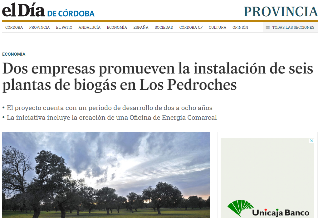Dos empresas promueven la instalación de seis plantas de biogás en Los Pedroches